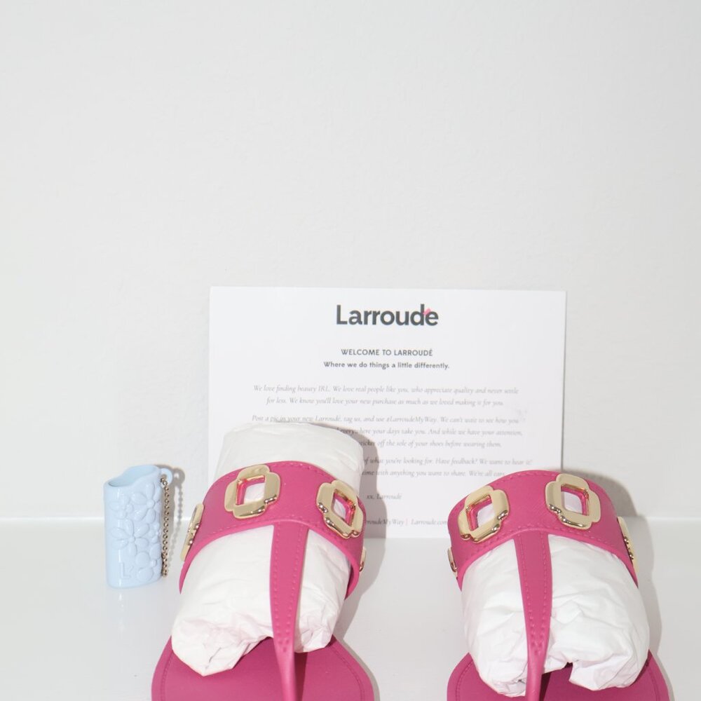 Larroude Milan S Jelly Sandals Pink Thong Slides Made in Brazil Size 4/5 - Picture 3 of 10